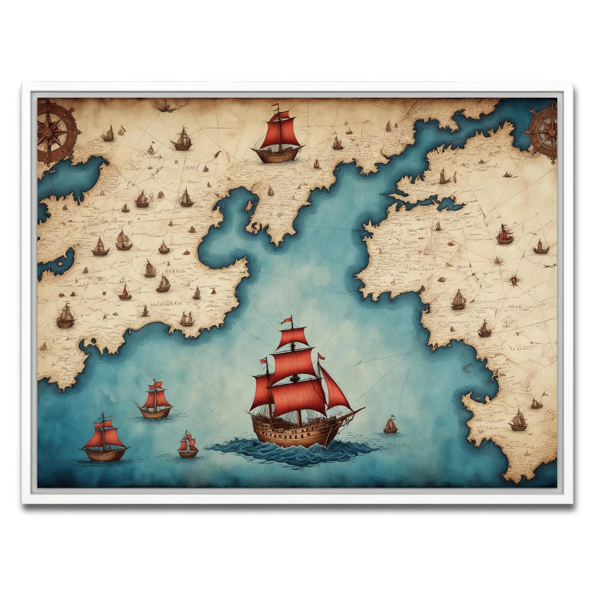AUTO-MOCKUP WHITE | Medieval nautical map | 1 Piece | White Framed Canvas | group=4x3