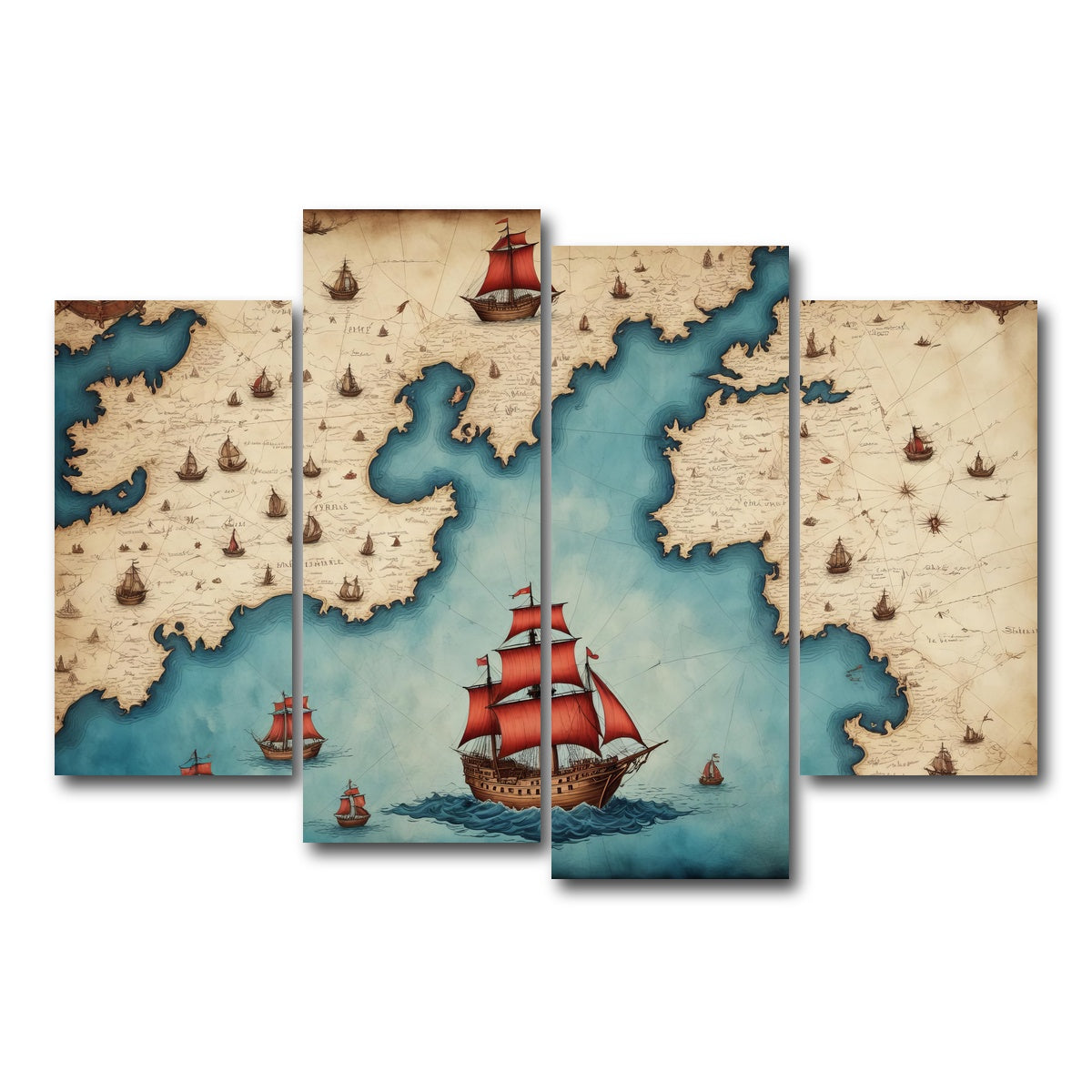 AUTO-MOCKUP WHITE | Medieval nautical map | 4 Piece | Gallery Wrap Canvas | group=4_short