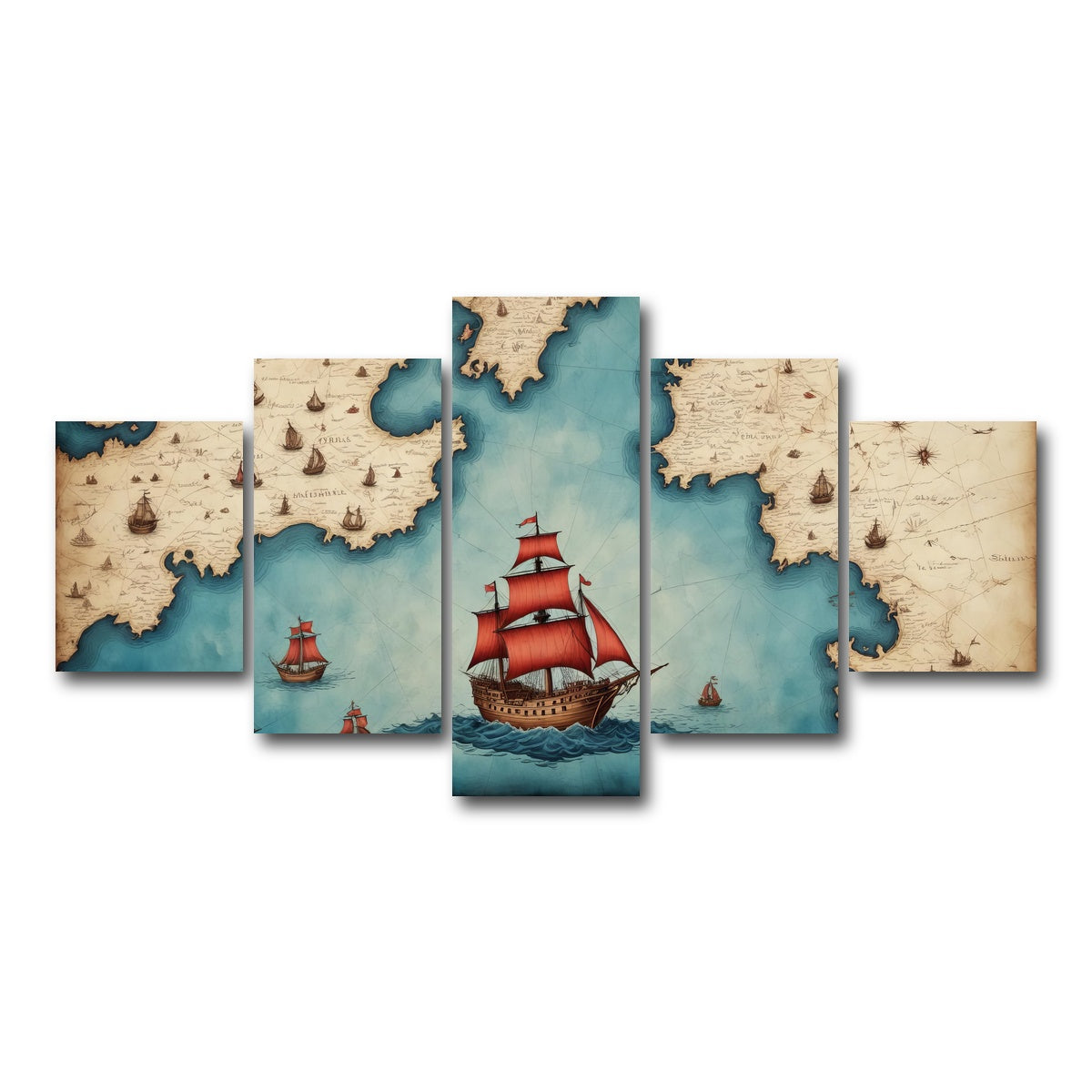 AUTO-MOCKUP WHITE | Medieval nautical map | 5 Piece | Gallery Wrap Canvas | group=5_short