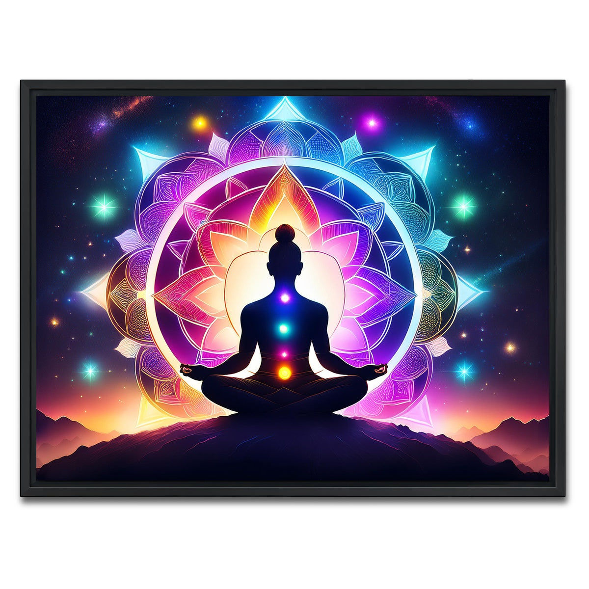 AUTO-MOCKUP WHITE | Meditating Chakras | 1 Piece | Black Framed Canvas | group=4x3