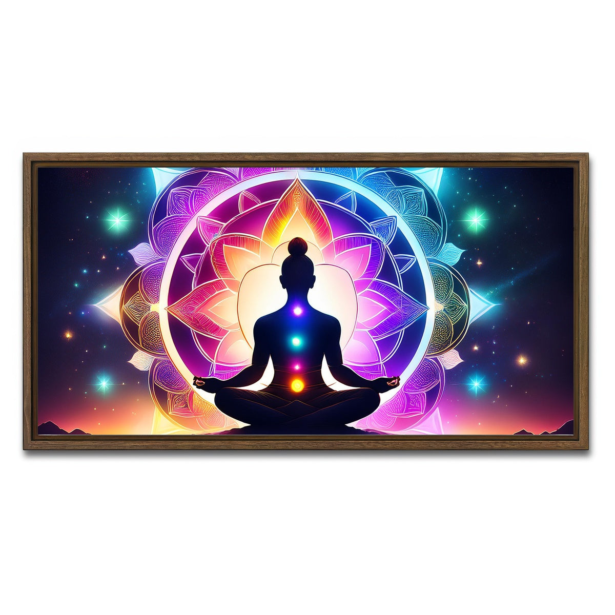 AUTO-MOCKUP WHITE | Meditating Chakras | 1 Piece | Walnut Framed Canvas | group=2x1