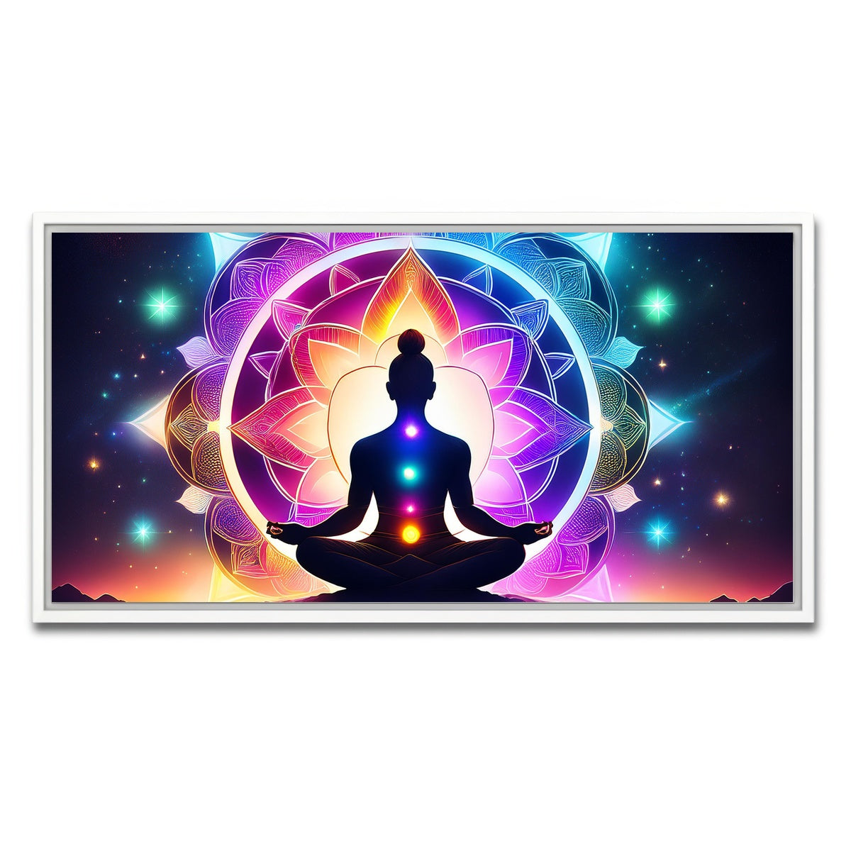 AUTO-MOCKUP WHITE | Meditating Chakras | 1 Piece | White Framed Canvas | group=2x1