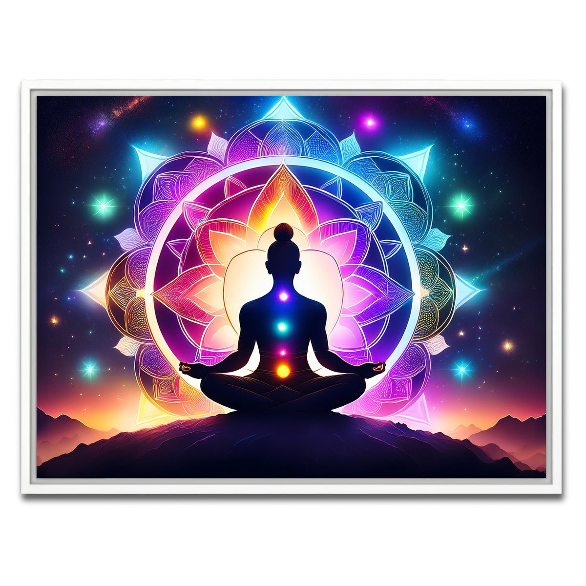 AUTO-MOCKUP WHITE | Meditating Chakras | 1 Piece | White Framed Canvas | group=4x3