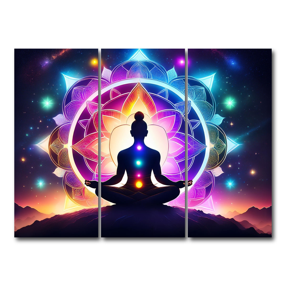 AUTO-MOCKUP WHITE | Meditating Chakras | 3 Piece | Gallery Wrap Canvas | group=8x18