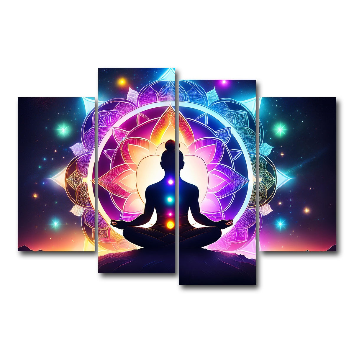 AUTO-MOCKUP WHITE | Meditating Chakras | 4 Piece | Gallery Wrap Canvas | group=4_short