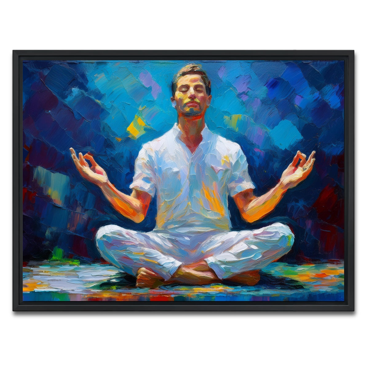 AUTO-MOCKUP WHITE | Meditating Man | 1 Piece | Black Framed Canvas | group=4x3