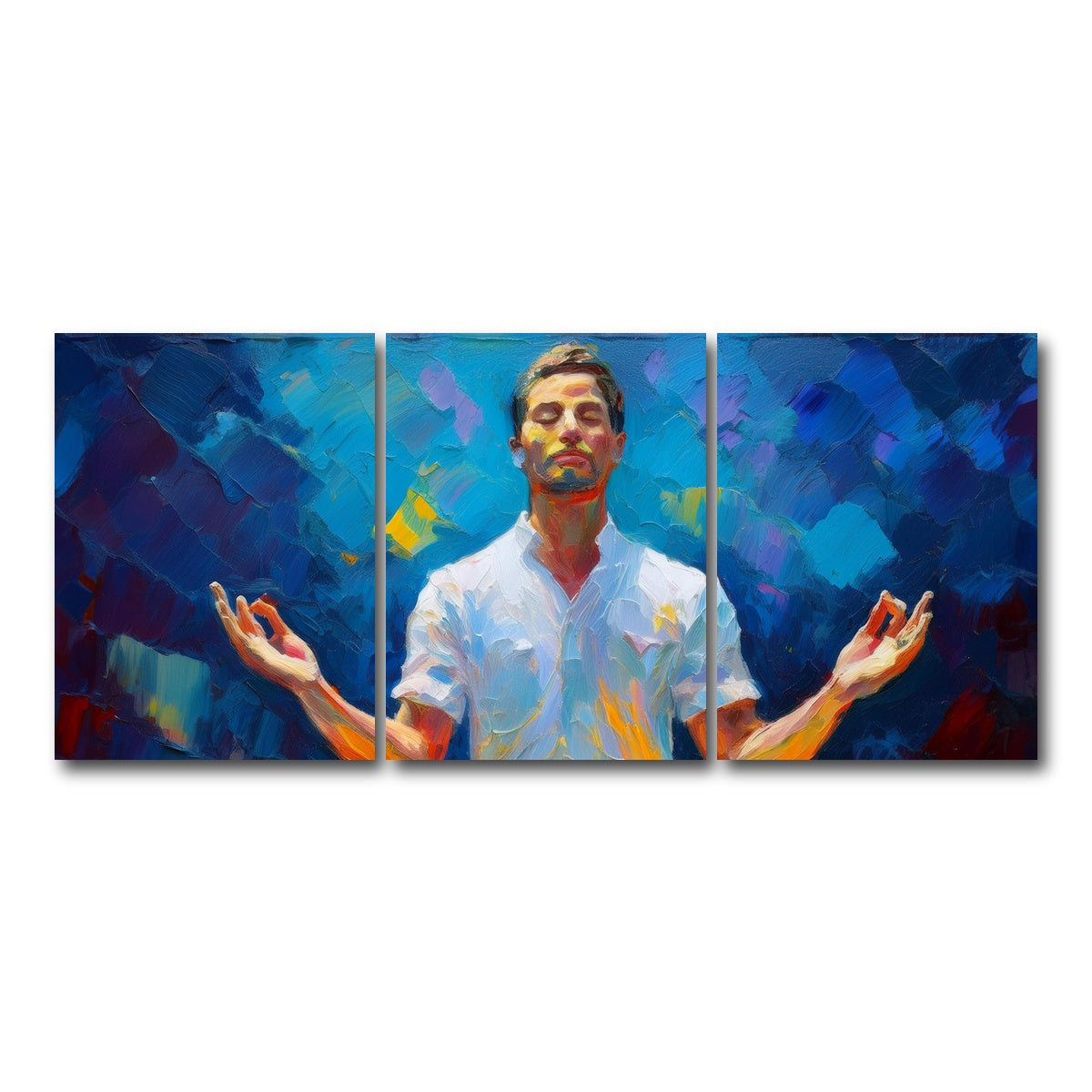 AUTO-MOCKUP WHITE | Meditating Man | 3 Piece | Gallery Wrap Canvas | group=18x24