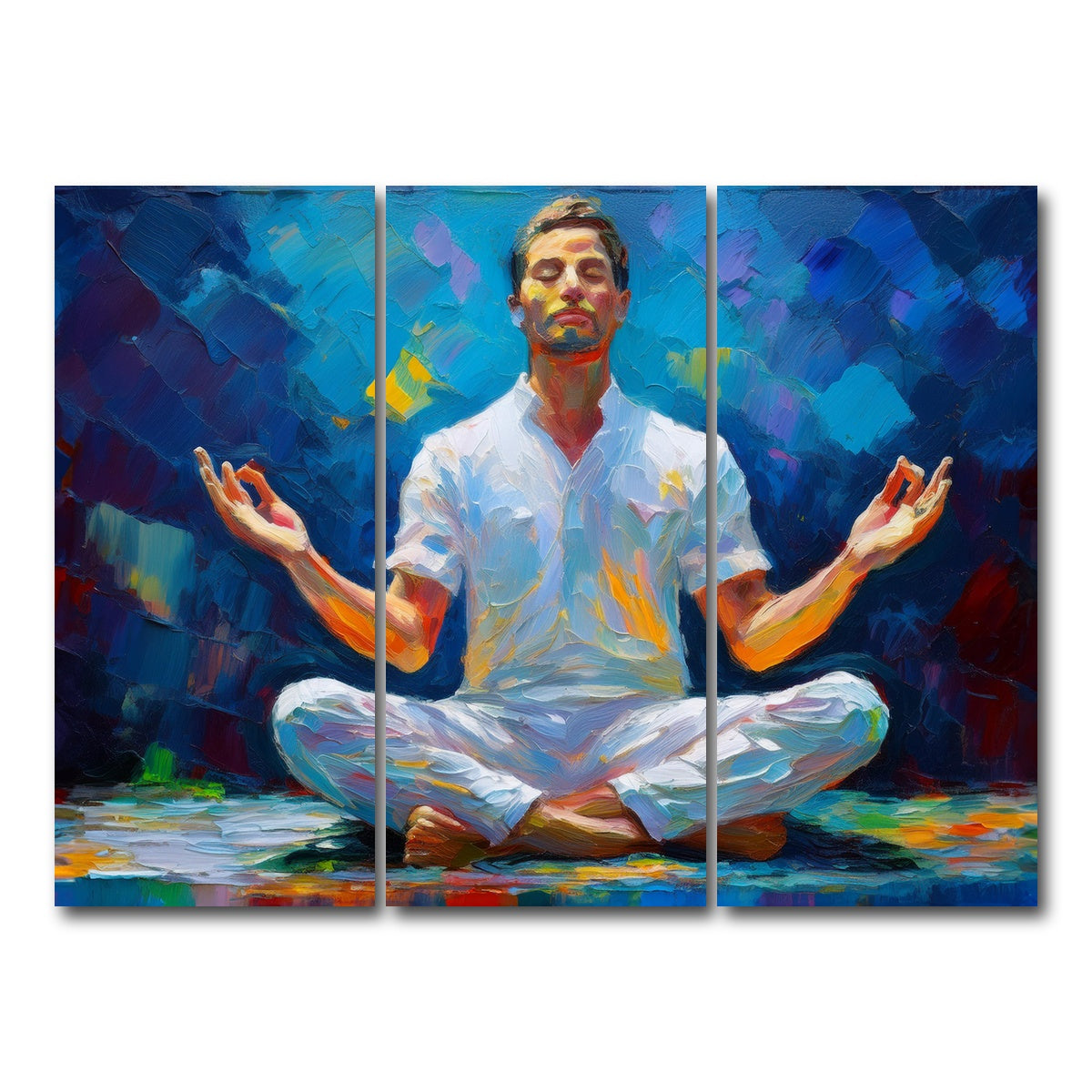 AUTO-MOCKUP WHITE | Meditating Man | 3 Piece | Gallery Wrap Canvas | group=8x18