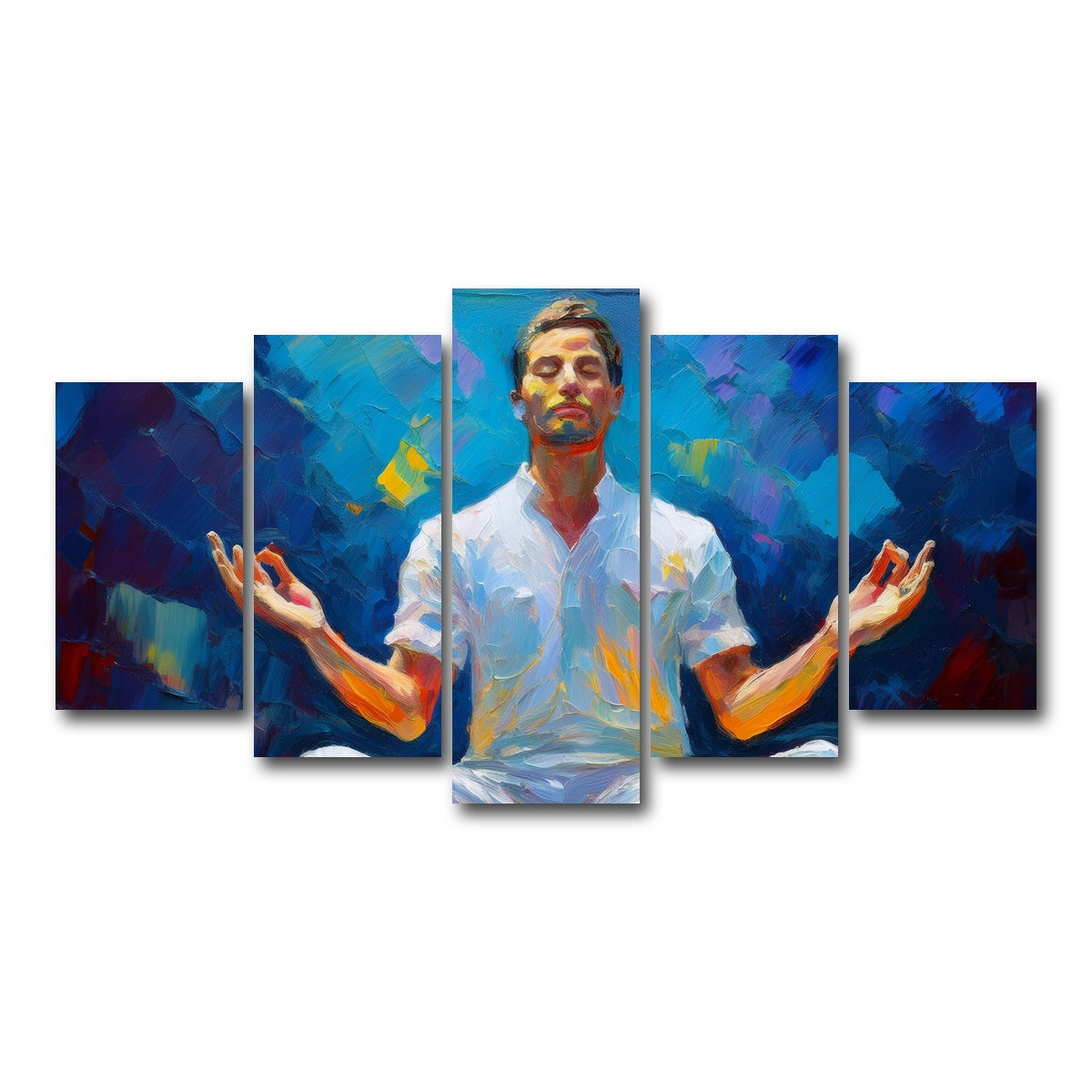 AUTO-MOCKUP WHITE | Meditating Man | 5 Piece | Gallery Wrap Canvas | group=5_normal