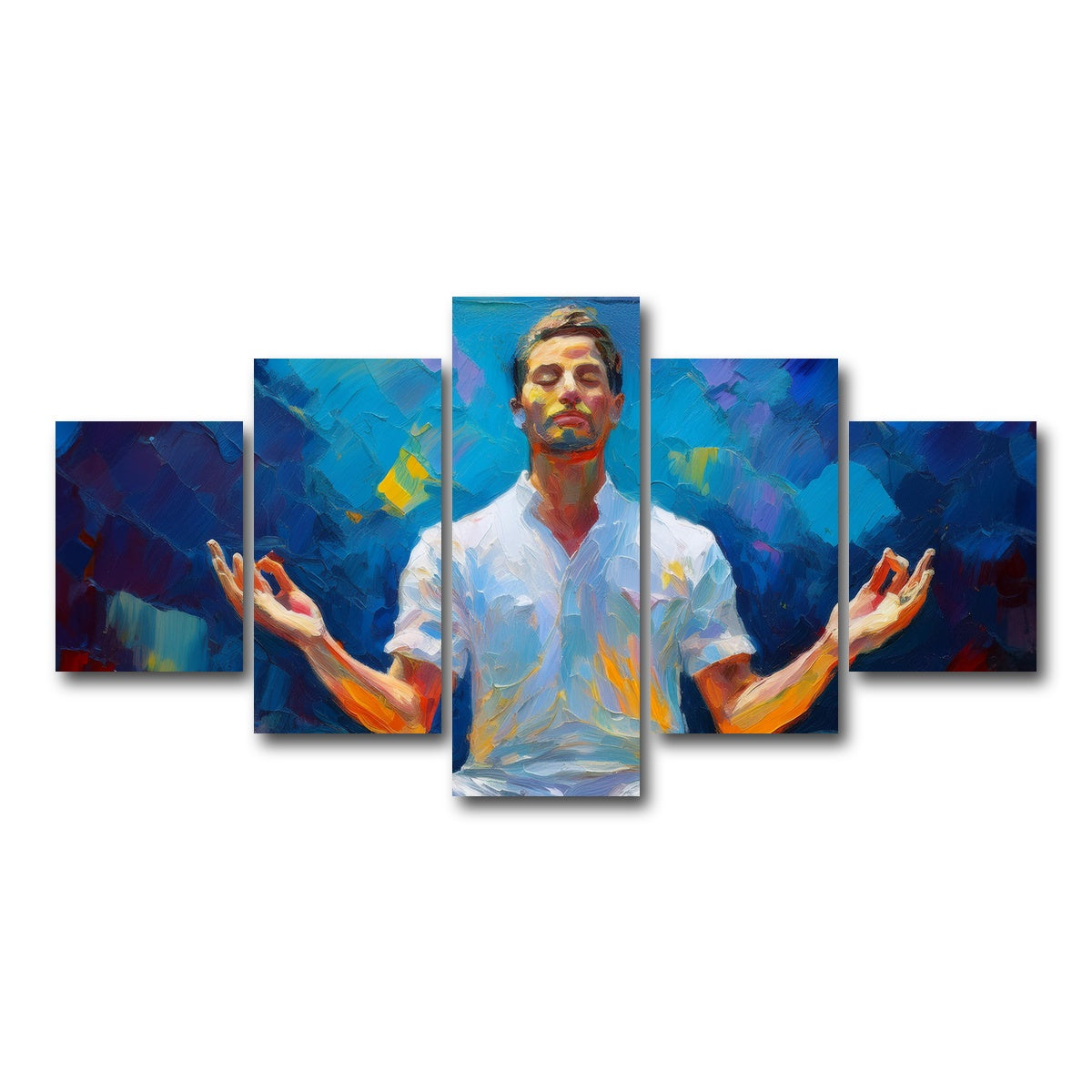 AUTO-MOCKUP WHITE | Meditating Man | 5 Piece | Gallery Wrap Canvas | group=5_short