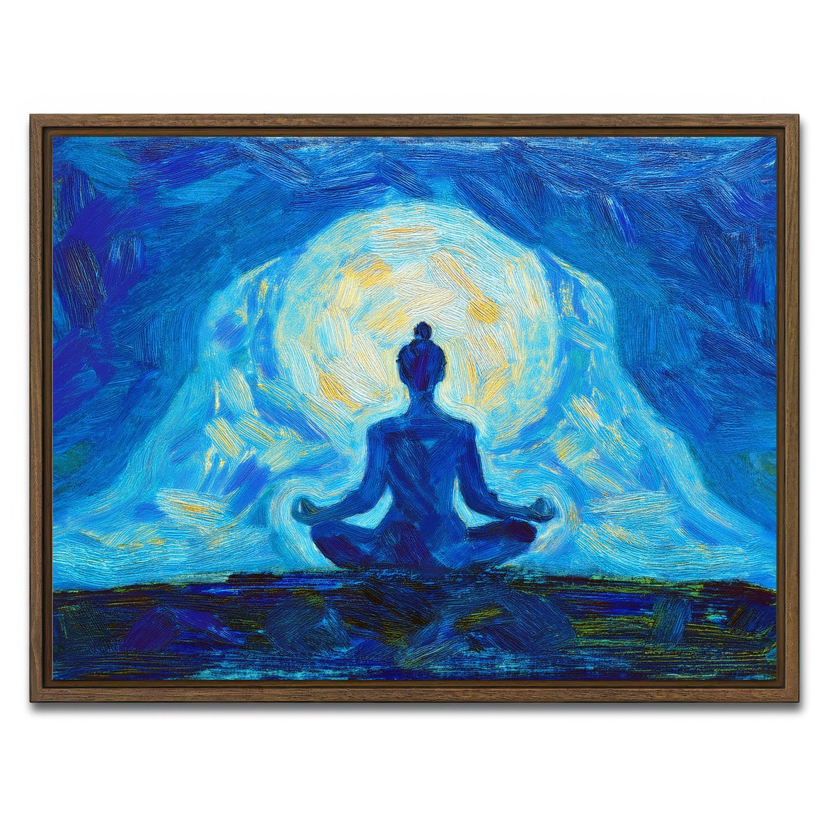 AUTO-MOCKUP WHITE | Meditating Silhouette | 1 Piece | Walnut Framed Canvas | group=4x3