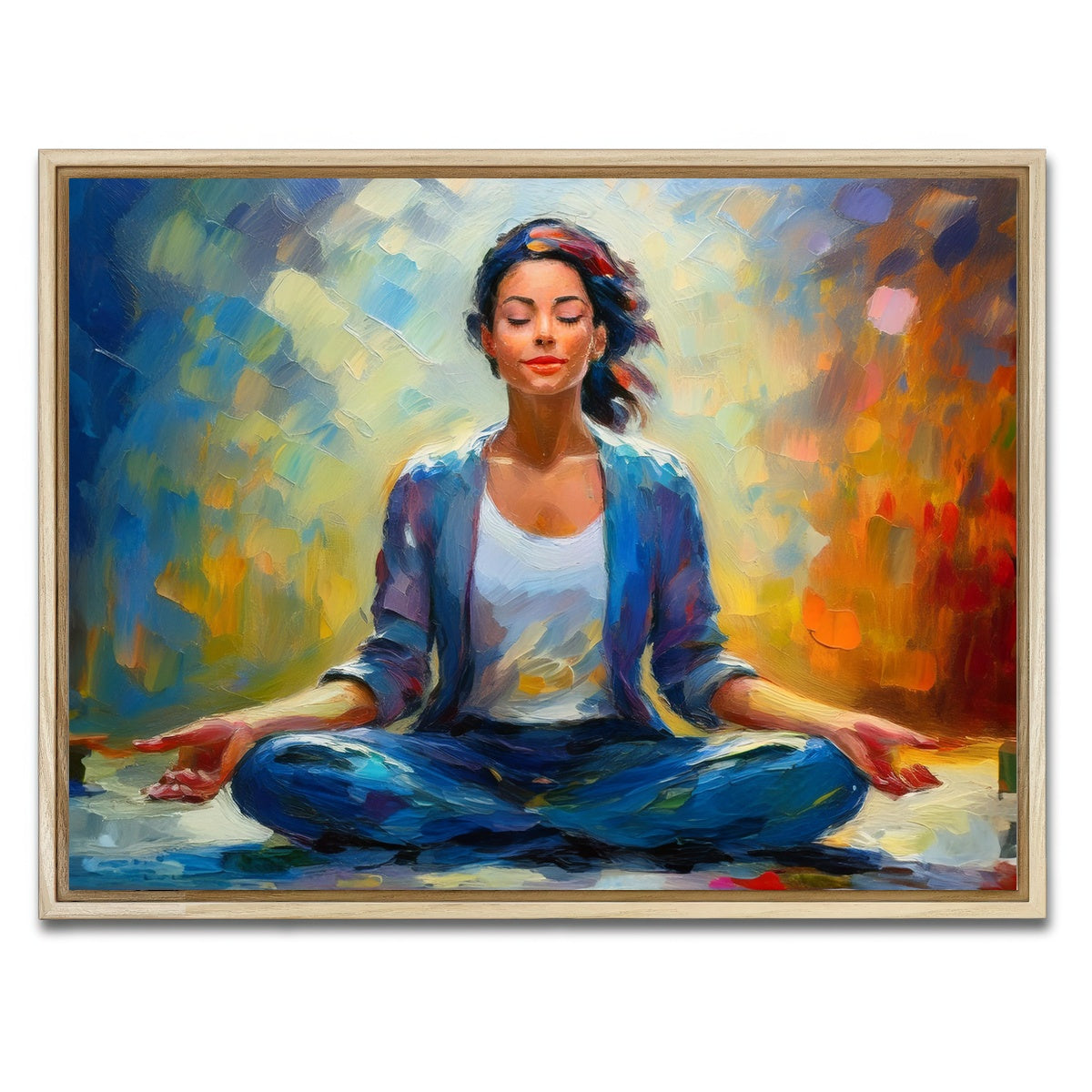 AUTO-MOCKUP WHITE | Meditating Woman | 1 Piece | Natural Framed Canvas | group=4x3