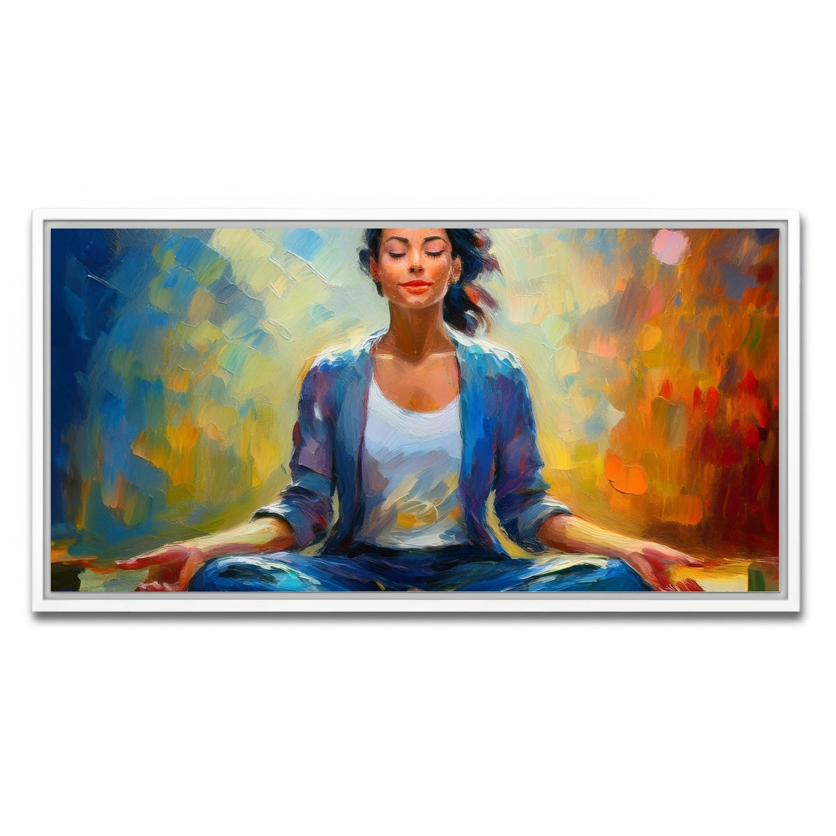 AUTO-MOCKUP WHITE | Meditating Woman | 1 Piece | White Framed Canvas | group=2x1