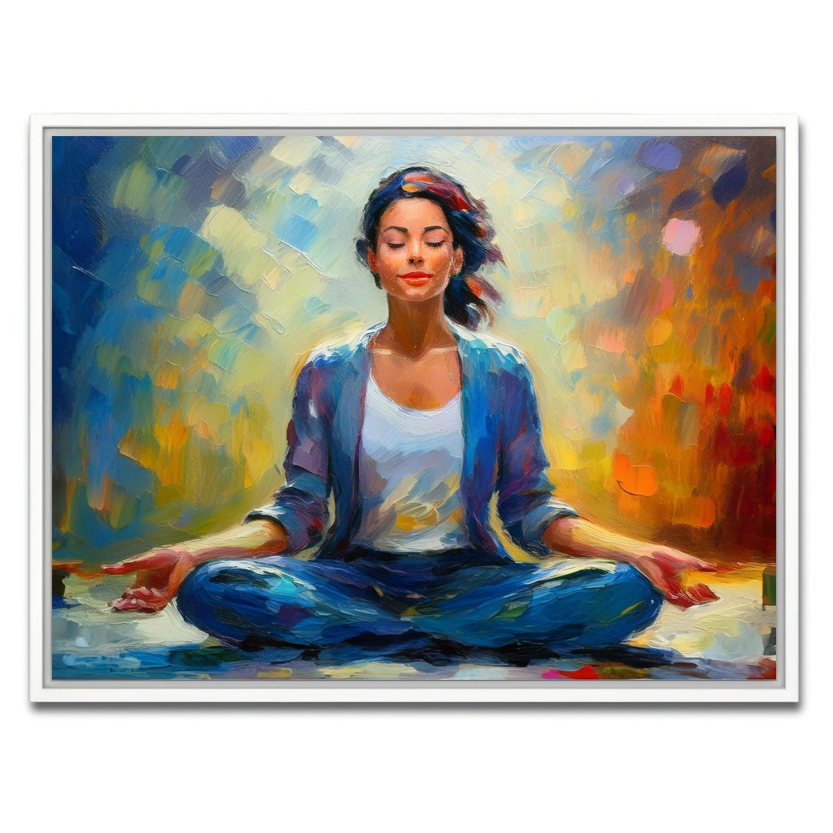 AUTO-MOCKUP WHITE | Meditating Woman | 1 Piece | White Framed Canvas | group=4x3