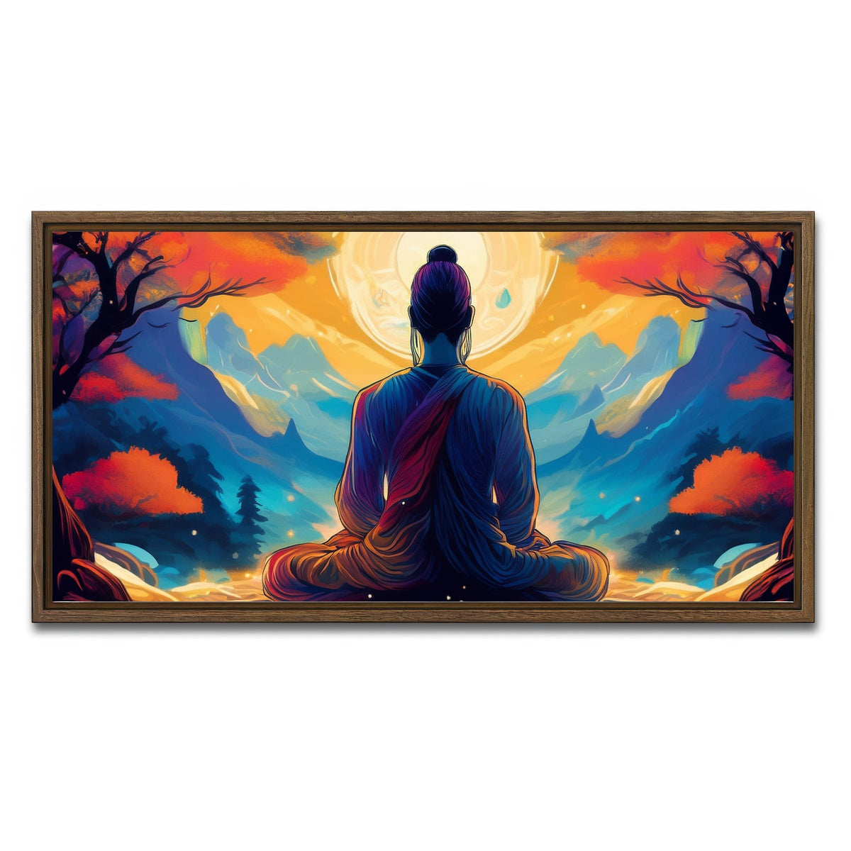 AUTO-MOCKUP WHITE | Meditation Painting | 1 Piece | Walnut Framed Canvas | group=2x1