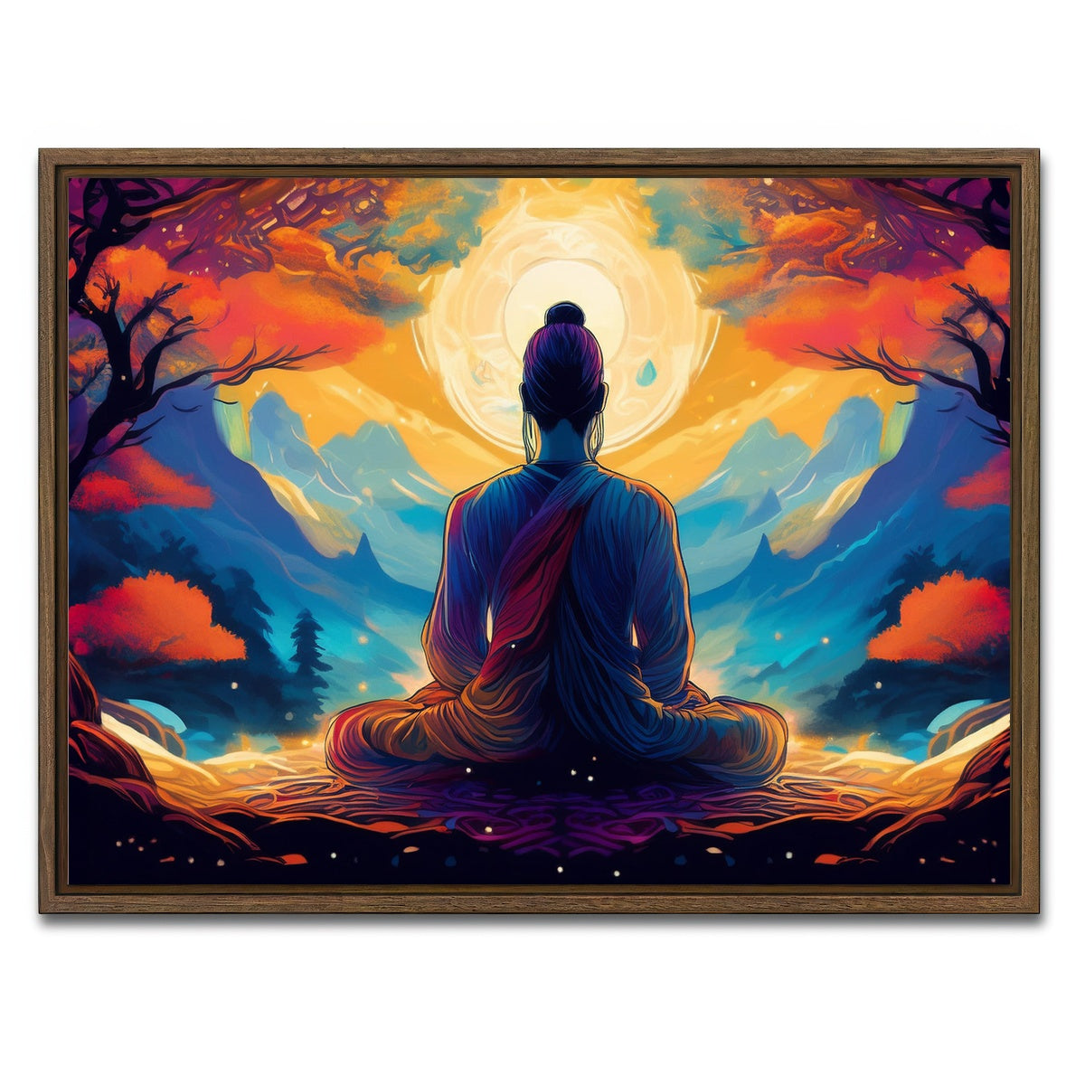 AUTO-MOCKUP WHITE | Meditation Painting | 1 Piece | Walnut Framed Canvas | group=4x3