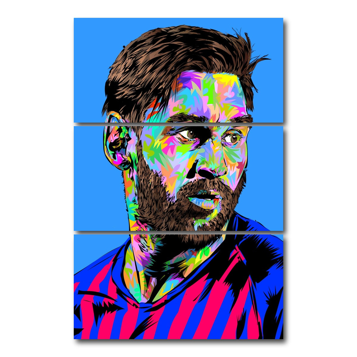 AUTO-MOCKUP WHITE | Messi In Blue | 3 Piece | Gallery Wrap Canvas | group=12x24_stacked