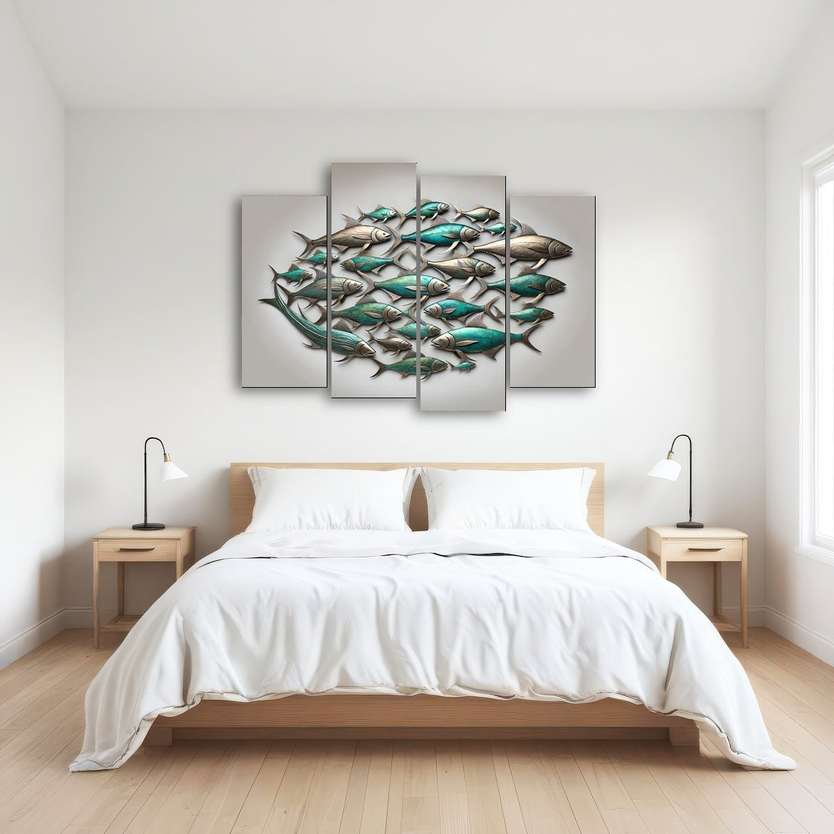 AUTO-MOCKUP ROOM | Metal artwork of group of fish