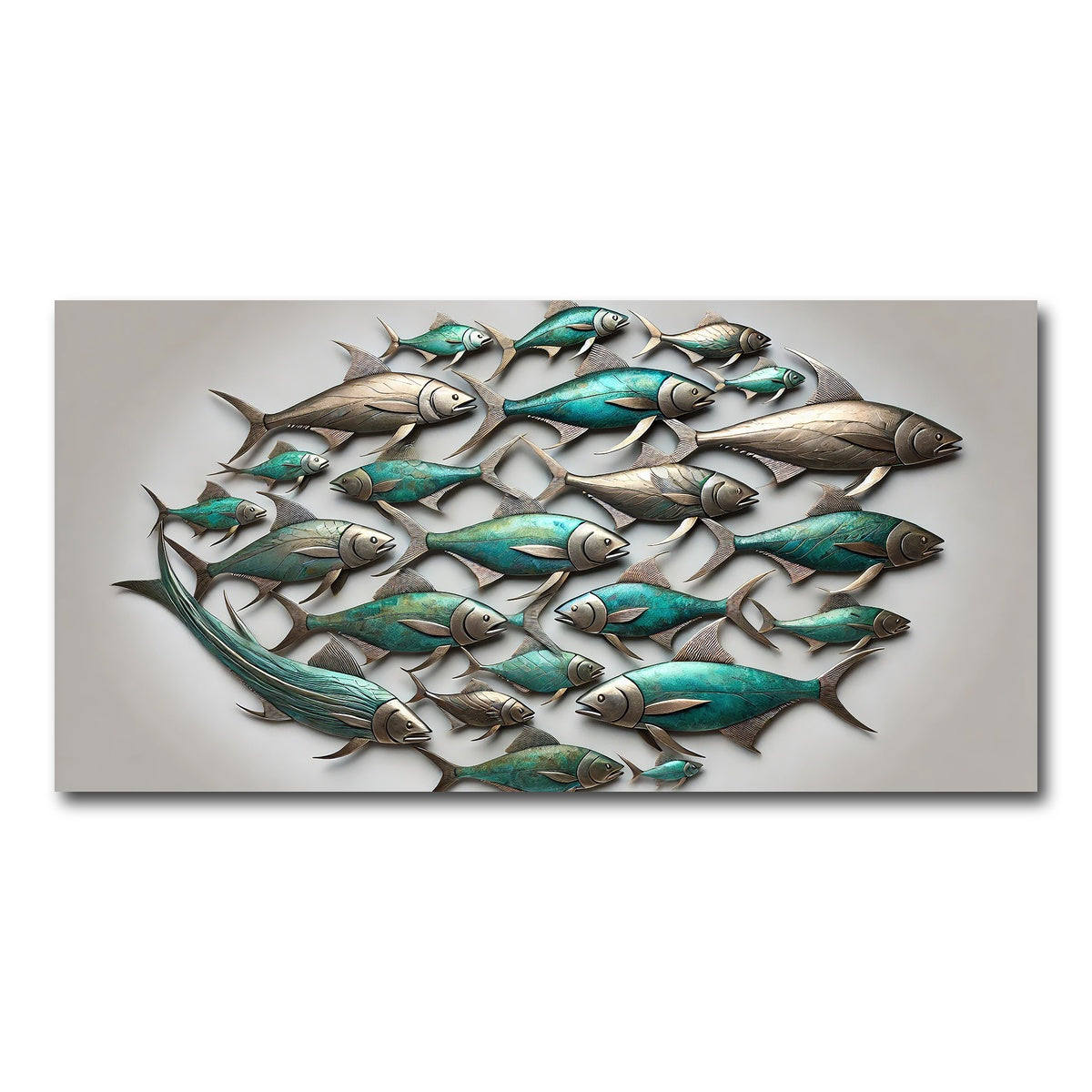 AUTO-MOCKUP WHITE | Metal artwork of group of fish | 1 Piece | Gallery Wrap Canvas | group=2x1