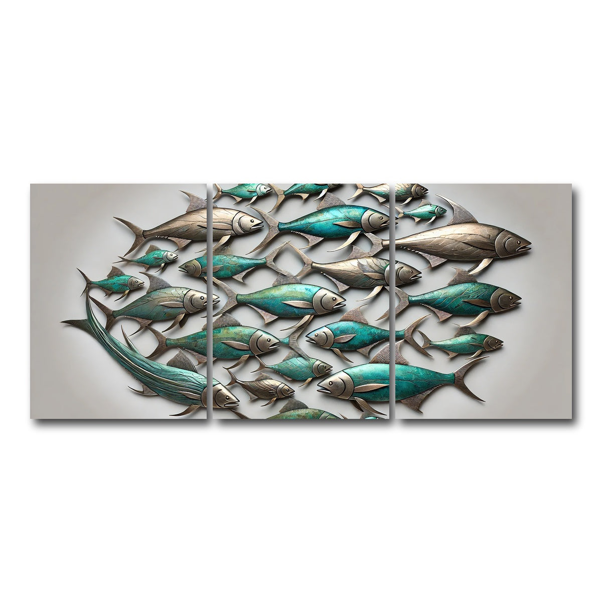 AUTO-MOCKUP WHITE | Metal artwork of group of fish | 3 Piece | Gallery Wrap Canvas | group=18x24