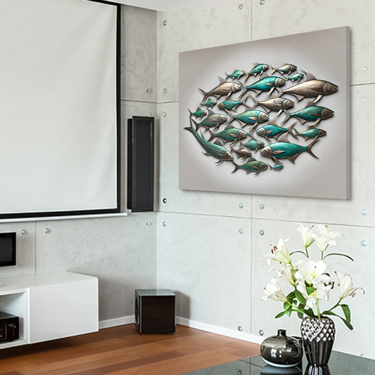 Metal Artwork of Group of Fish Wall Art