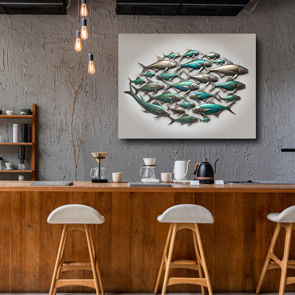 Metal Artwork of Group of Fish Wall Art