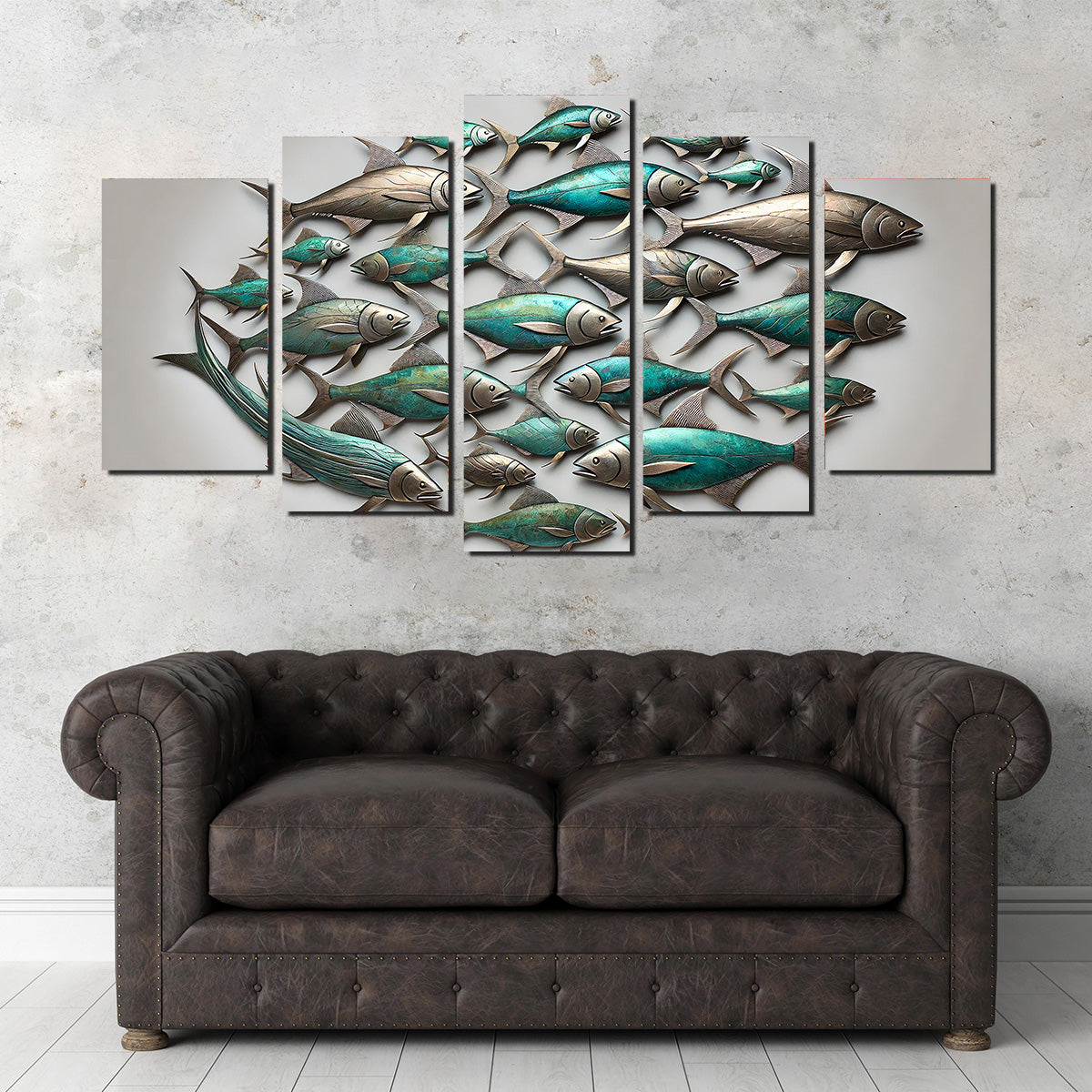 Metal Artwork of Group of Fish Wall Art