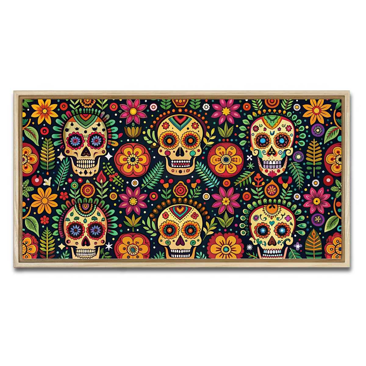 AUTO-MOCKUP WHITE | Mexican ethnic pattern | 1 Piece | Natural Framed Canvas | group=2x1