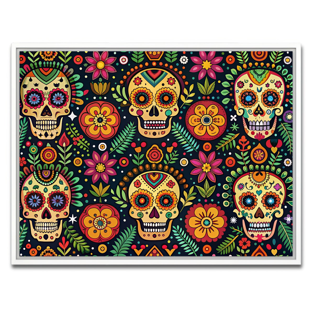 AUTO-MOCKUP WHITE | Mexican ethnic pattern | 1 Piece | White Framed Canvas | group=4x3