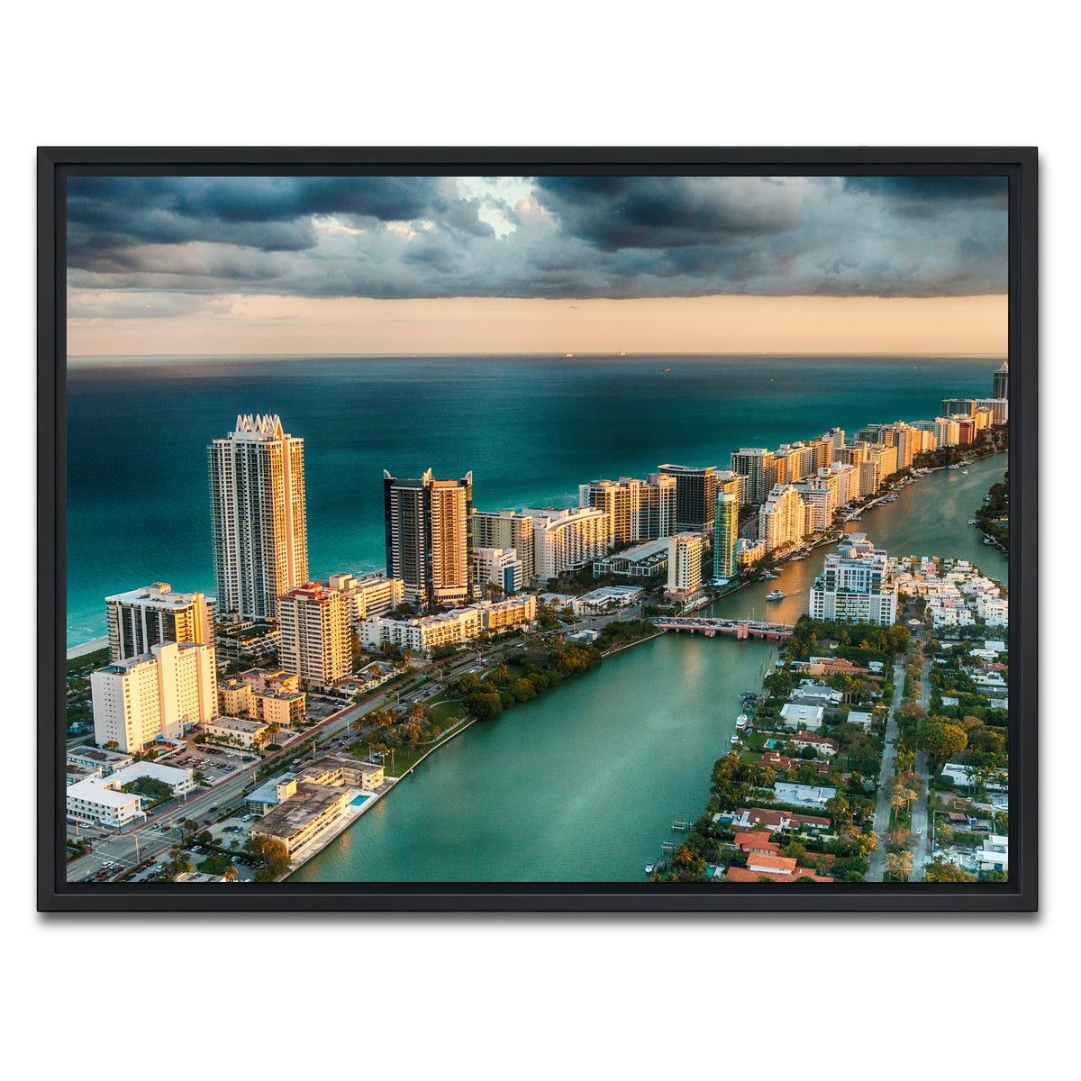 AUTO-MOCKUP WHITE | Miami Beach skyline | 1 Piece | Black Framed Canvas | group=4x3