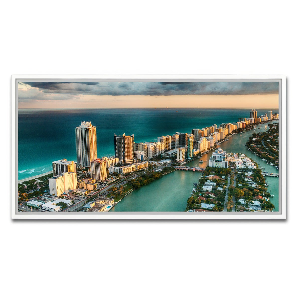 AUTO-MOCKUP WHITE | Miami Beach skyline | 1 Piece | White Framed Canvas | group=2x1