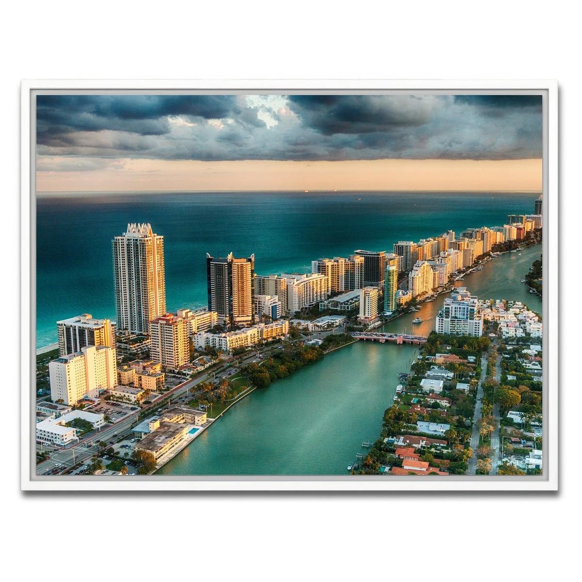 AUTO-MOCKUP WHITE | Miami Beach skyline | 1 Piece | White Framed Canvas | group=4x3