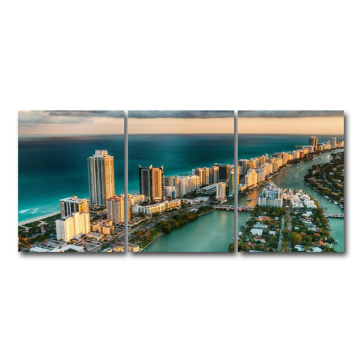 AUTO-MOCKUP WHITE | Miami Beach skyline | 3 Piece | Gallery Wrap Canvas | group=18x24