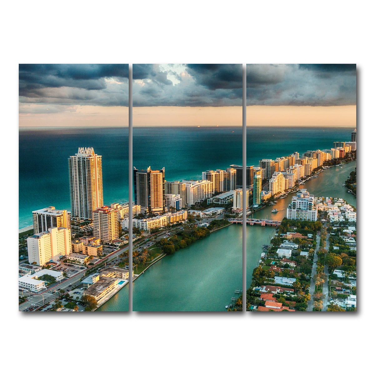 AUTO-MOCKUP WHITE | Miami Beach skyline | 3 Piece | Gallery Wrap Canvas | group=8x18