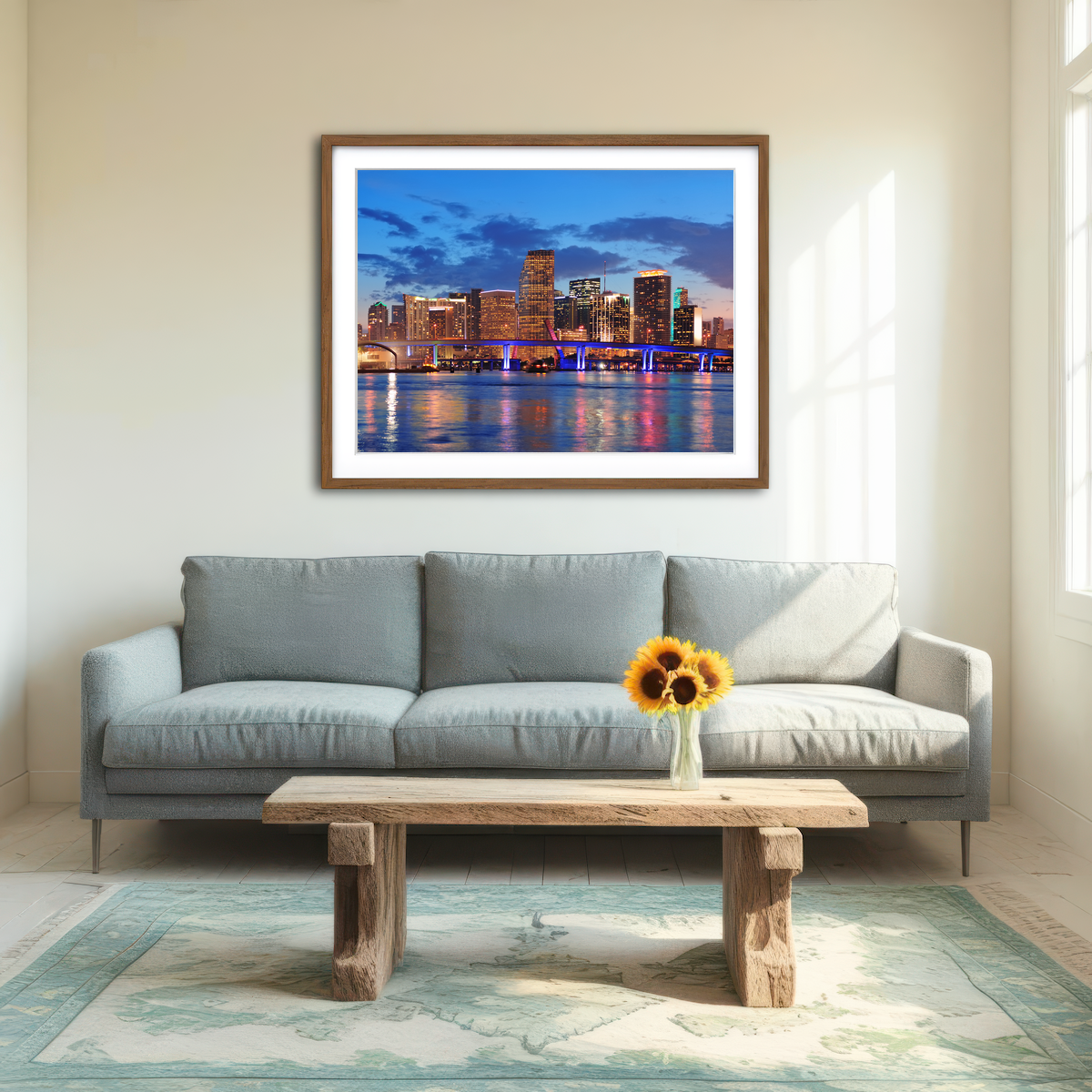AUTO-MOCKUP ROOM | Miami Night Skyline Wall Art