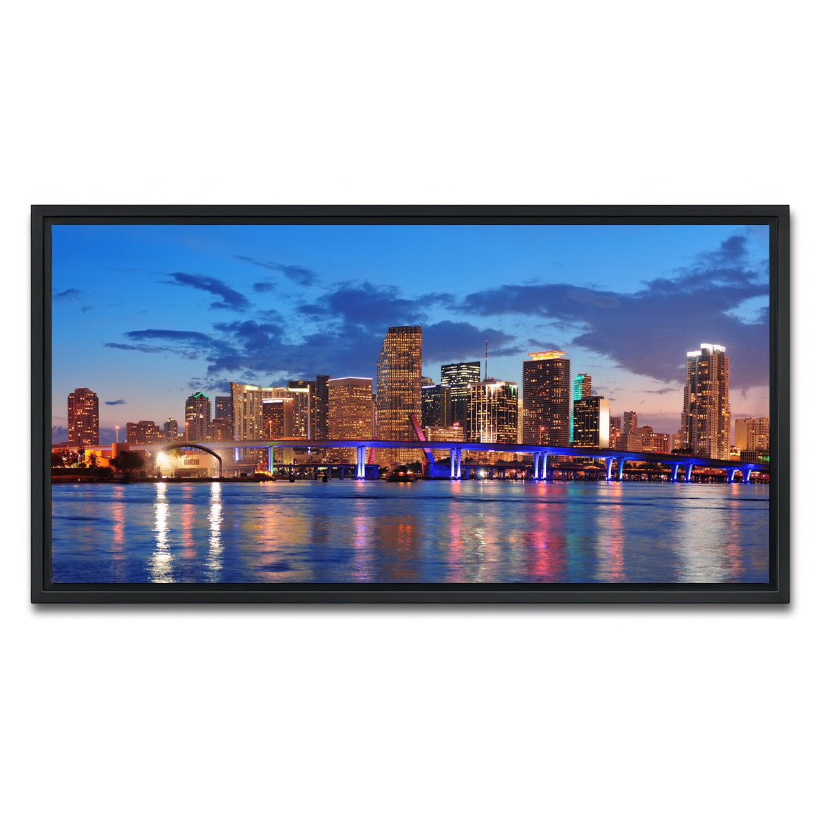 AUTO-MOCKUP WHITE | Miami Night Skyline | 1 Piece | Black Framed Canvas | group=2x1