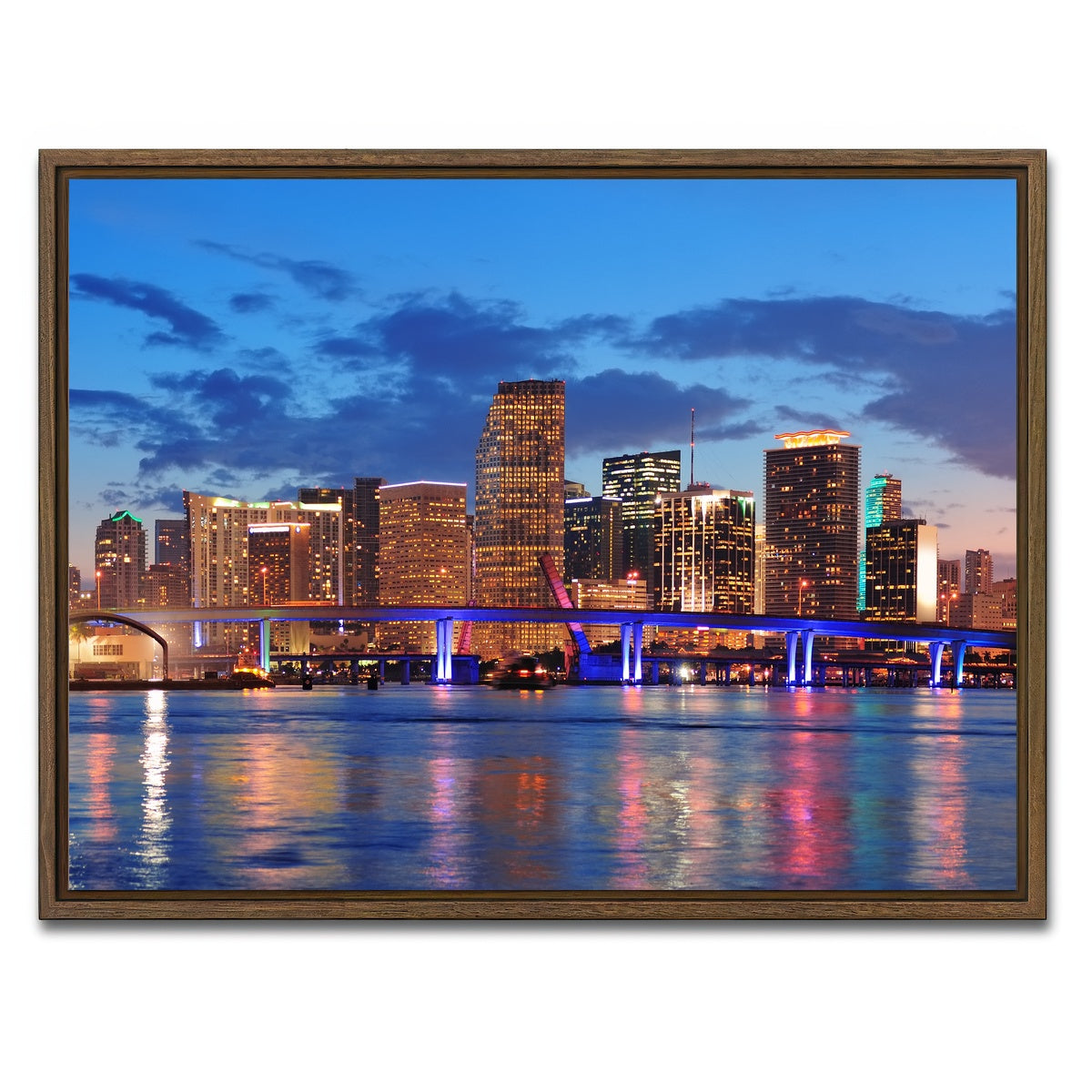AUTO-MOCKUP WHITE | Miami Night Skyline | 1 Piece | Walnut Framed Canvas | group=4x3