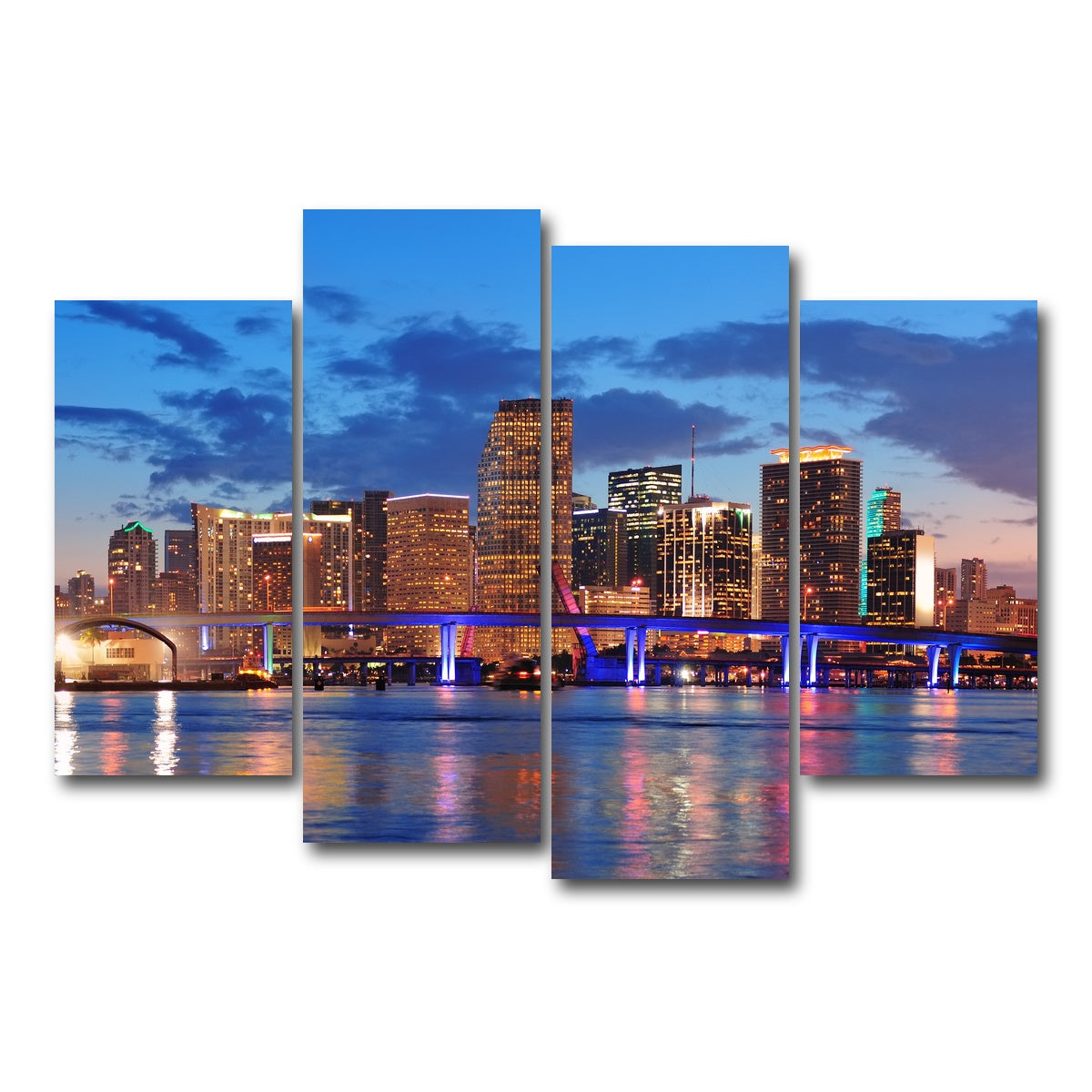 AUTO-MOCKUP WHITE | Miami Night Skyline | 4 Piece | Gallery Wrap Canvas | group=4_short
