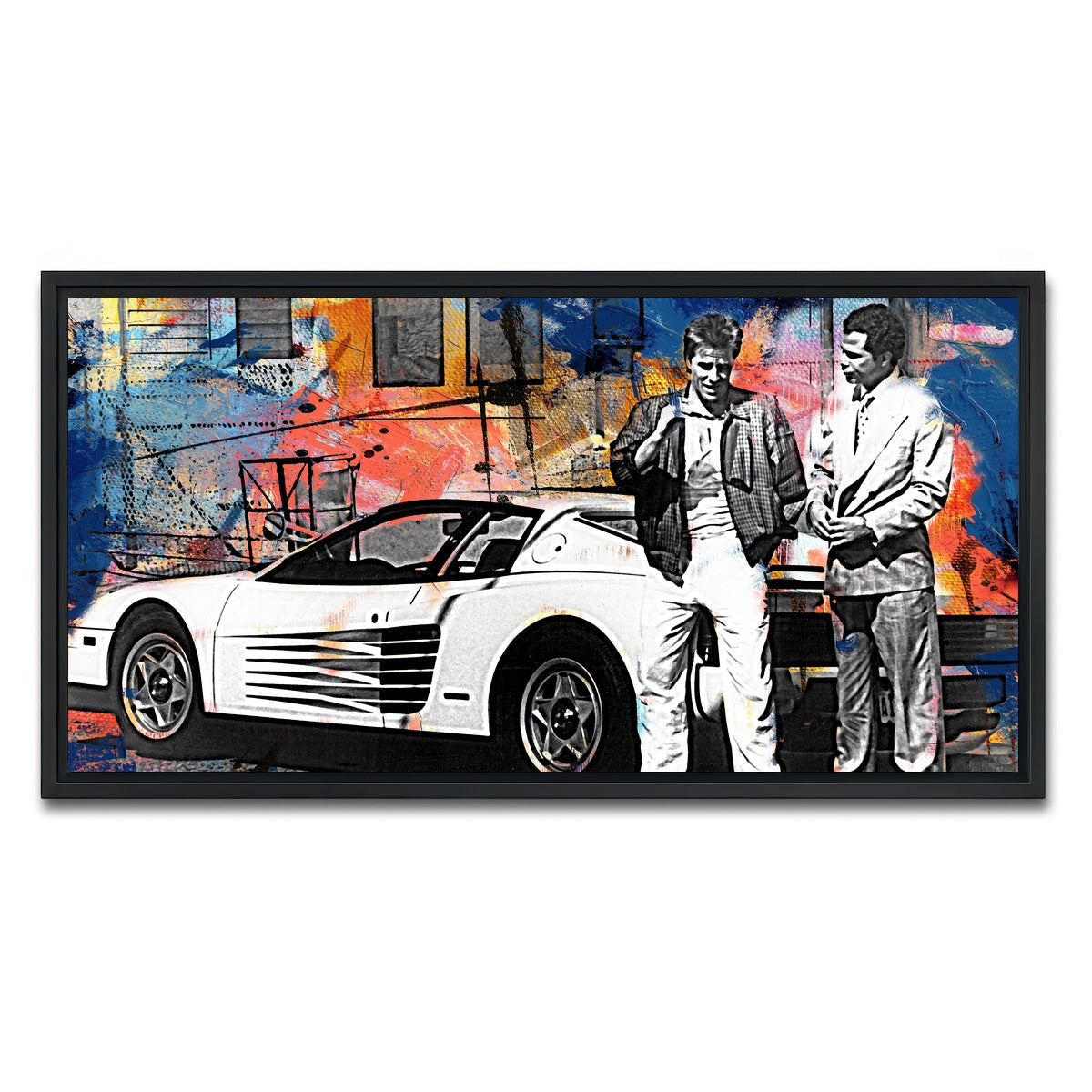 AUTO-MOCKUP WHITE | Miami Vice-Ferrari | 1 Piece | Black Framed Canvas | group=2x1
