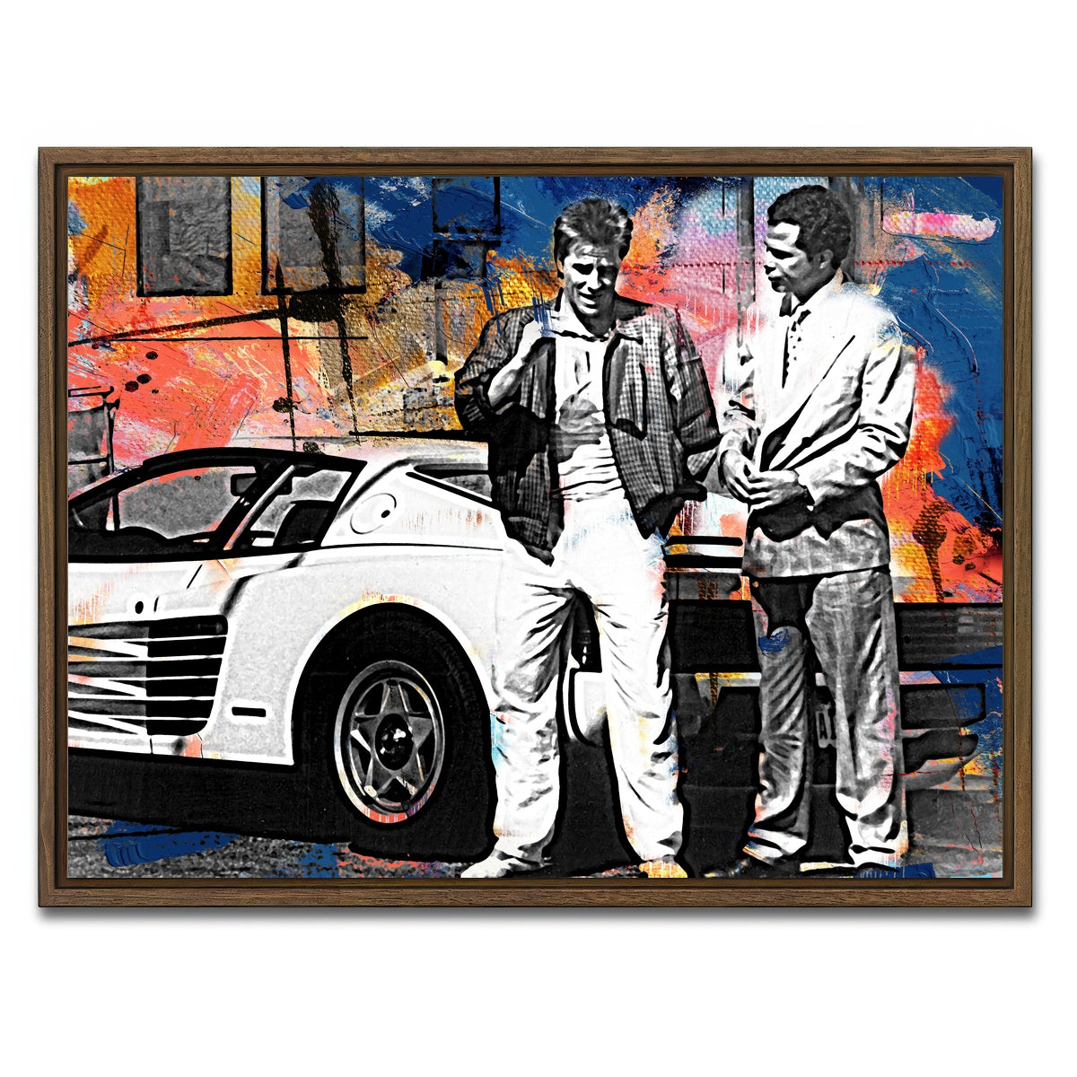 AUTO-MOCKUP WHITE | Miami Vice-Ferrari | 1 Piece | Walnut Framed Canvas | group=4x3