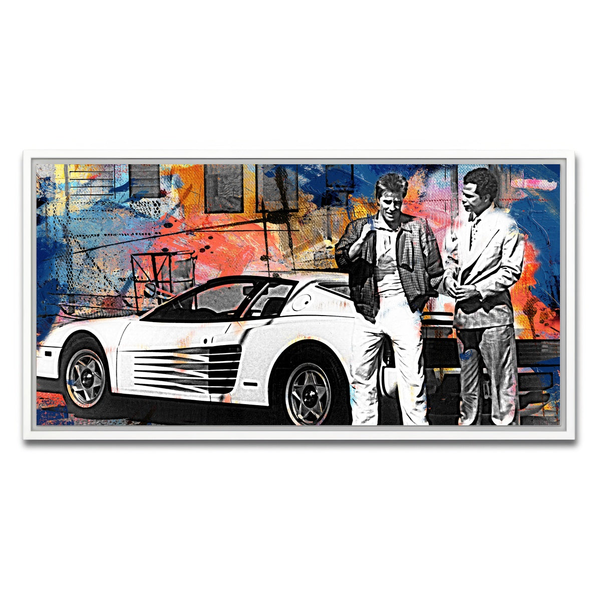 AUTO-MOCKUP WHITE | Miami Vice-Ferrari | 1 Piece | White Framed Canvas | group=2x1