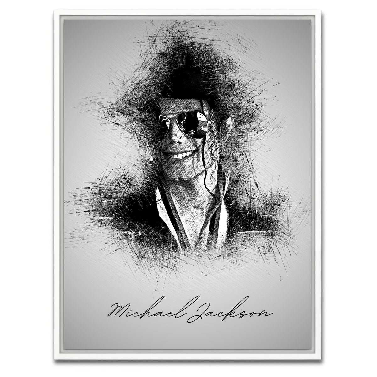 AUTO-MOCKUP WHITE | Michael Jackson Sketch | 1 Piece | White Framed Canvas | group=3x4