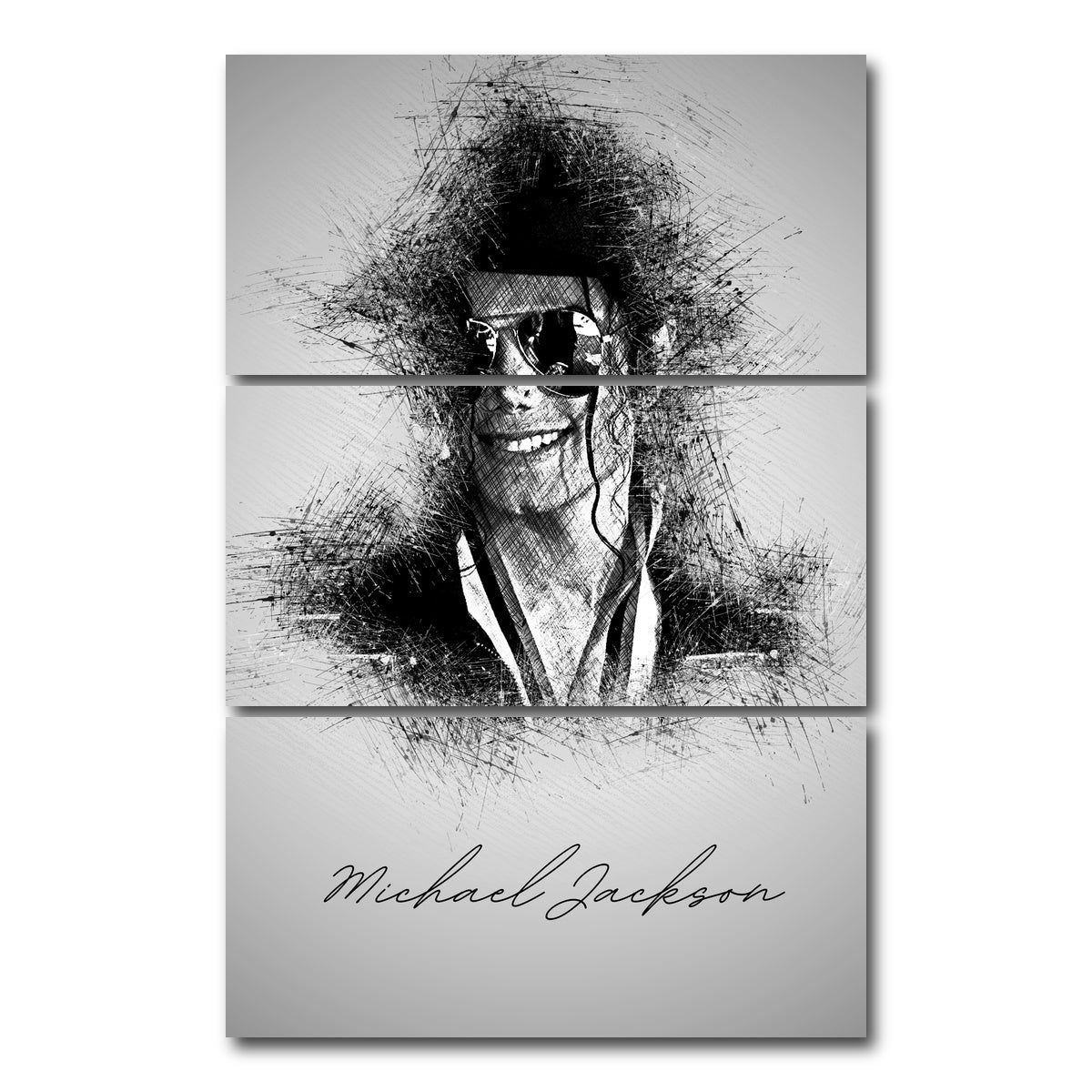 AUTO-MOCKUP WHITE | Michael Jackson Sketch | 3 Piece | Gallery Wrap Canvas | group=12x24_stacked
