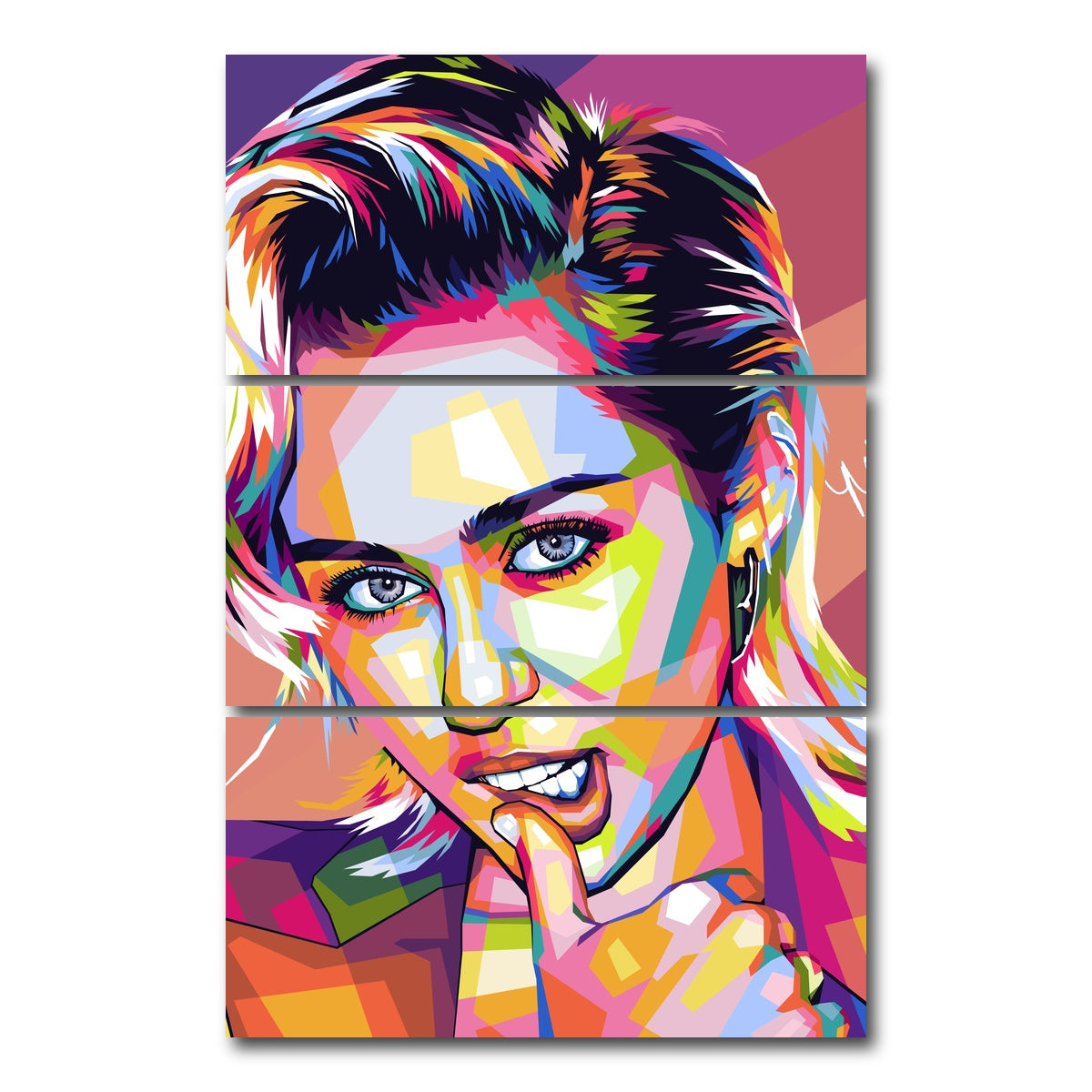 AUTO-MOCKUP WHITE | Miley Cyrus Colorful | 3 Piece | Gallery Wrap Canvas | group=12x24_stacked