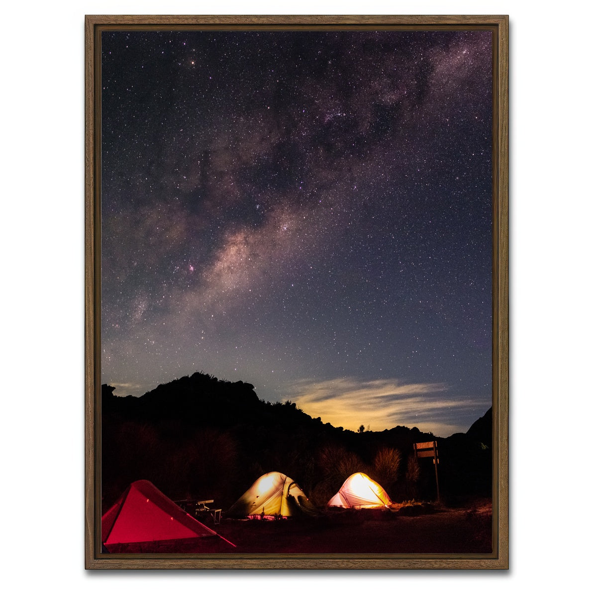AUTO-MOCKUP WHITE | Milky Way and camp | 1 Piece | Walnut Framed Canvas | group=3x4