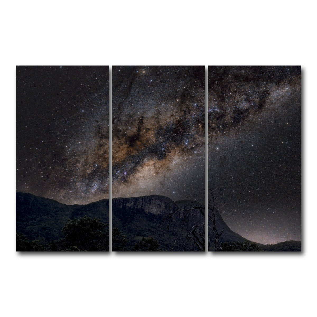 AUTO-MOCKUP WHITE | Milky Way over the Brazilian Cerrado | 3 Piece | Gallery Wrap Canvas | group=12x24