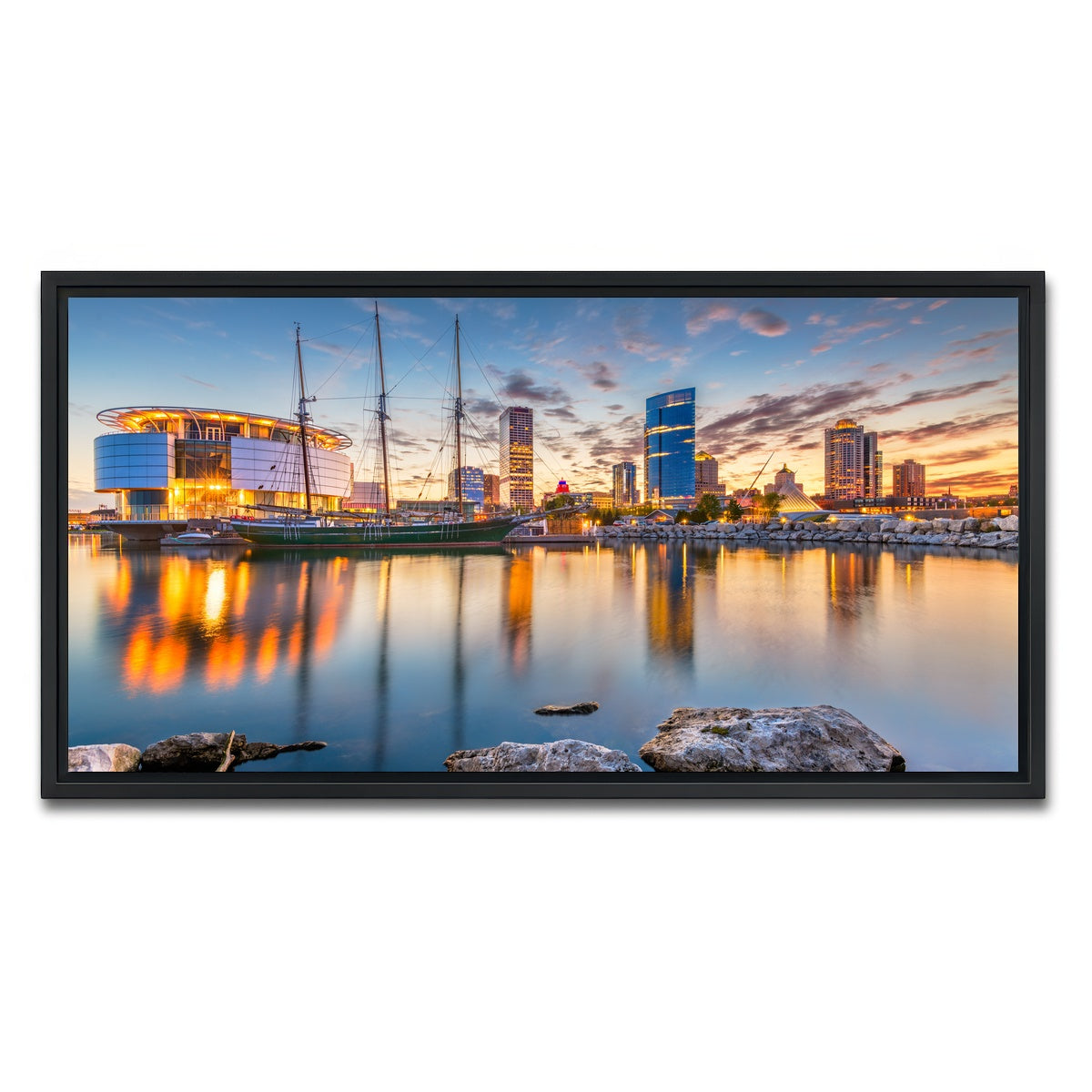 AUTO-MOCKUP WHITE | Milwaukee Lake Michigan | 1 Piece | Black Framed Canvas | group=2x1