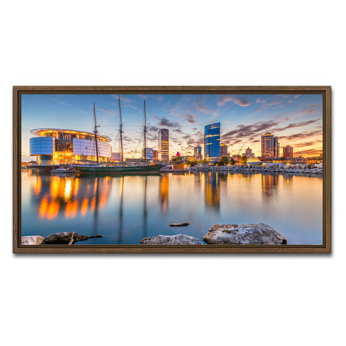 AUTO-MOCKUP WHITE | Milwaukee Lake Michigan | 1 Piece | Walnut Framed Canvas | group=2x1