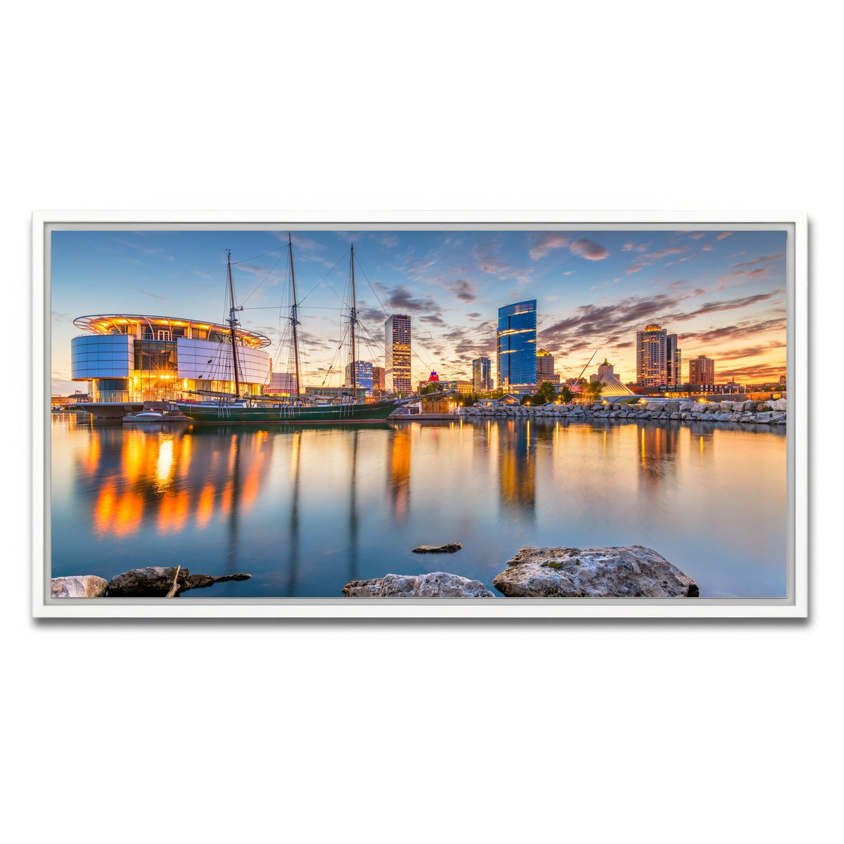 AUTO-MOCKUP WHITE | Milwaukee Lake Michigan | 1 Piece | White Framed Canvas | group=2x1