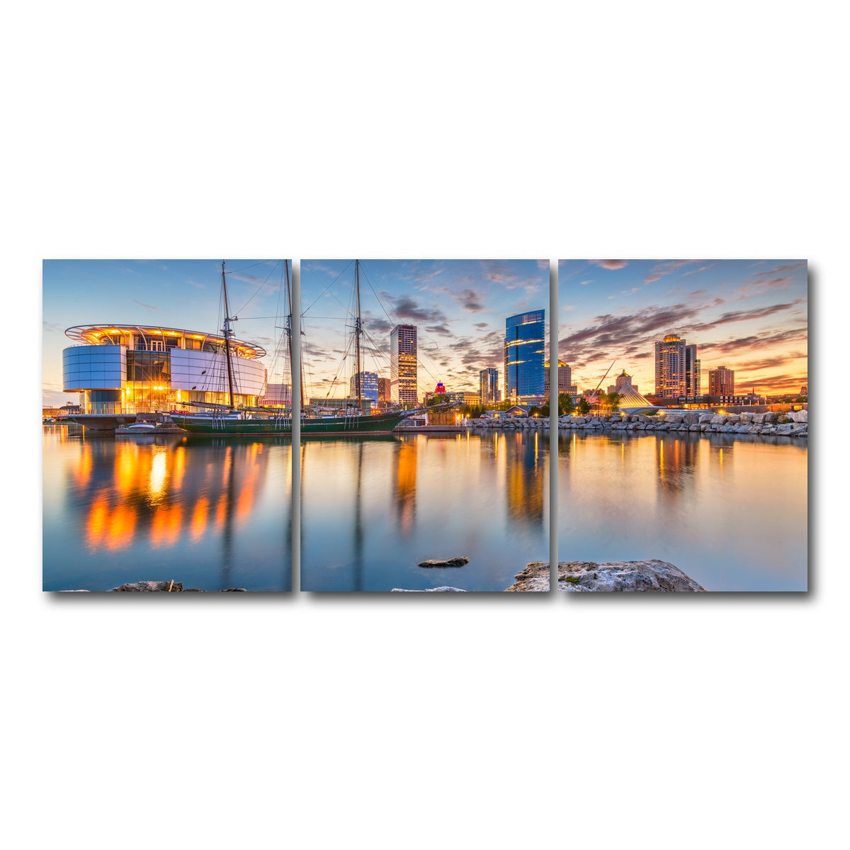 AUTO-MOCKUP WHITE | Milwaukee Lake Michigan | 3 Piece | Gallery Wrap Canvas | group=18x24